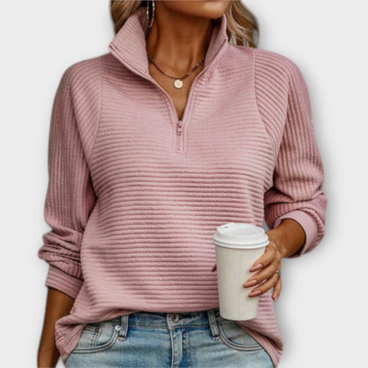 Vilja - Suéter con cuello tipo polo y cremallera