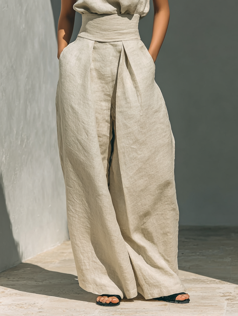 Maria | Conjunto de camiseta y pantalones anchos en algodón y lino minimalista para mujer
