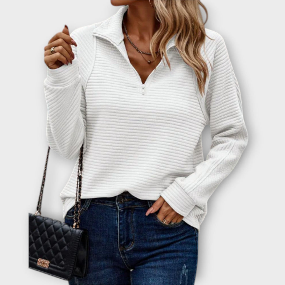 Vilja - Suéter con cuello tipo polo y cremallera