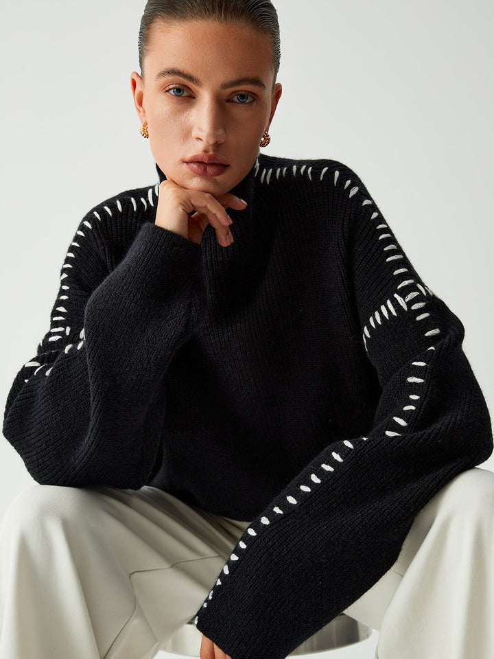 Alma | Suéter Oversize-Dolcevita con detalles de Piqué