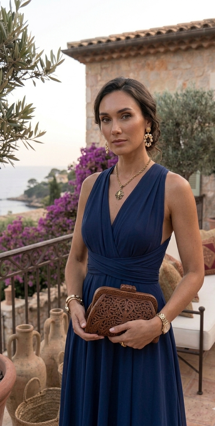 Murano | Abito blu navy multiposizione con gonna asimmetrica