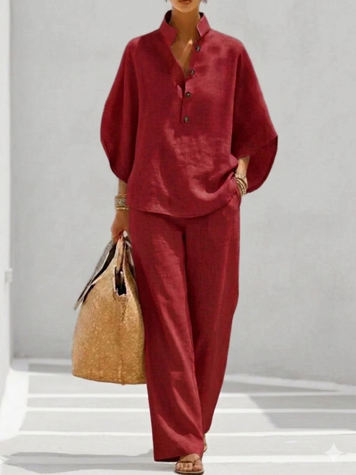 Maribel™ | Conjunto de lino con mangas murciélago y pantalón ancho