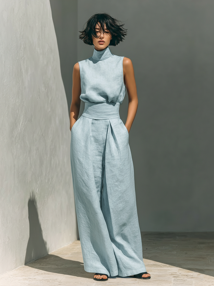 Maria | Conjunto de camiseta y pantalones anchos en algodón y lino minimalista para mujer