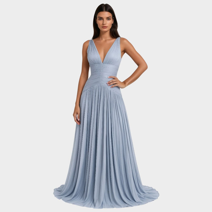 Térébenthine™ | Vestido Azul Brillante Fruncido