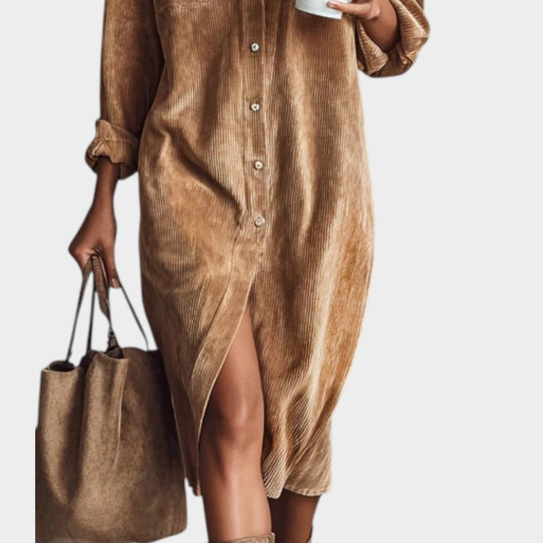 Maria™ | Vestido de pana marrón