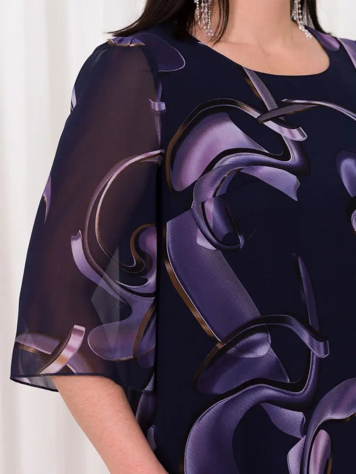 Shriley Vestido de Gasa con Estampado Midnight Swirl y Silueta Fluida