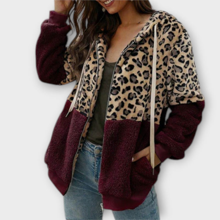 Lea - Sudadera de forro polar con capucha en diseño de leopardo