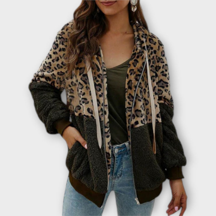 Lea - Sudadera de forro polar con capucha en diseño de leopardo