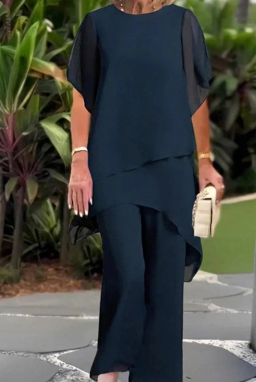 Aída | Conjunto de dos piezas para mujer: un top asimétrico con mucho encanto y unos pantalones de pierna ancha