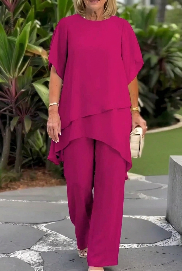 Aída | Conjunto de dos piezas para mujer: un top asimétrico con mucho encanto y unos pantalones de pierna ancha