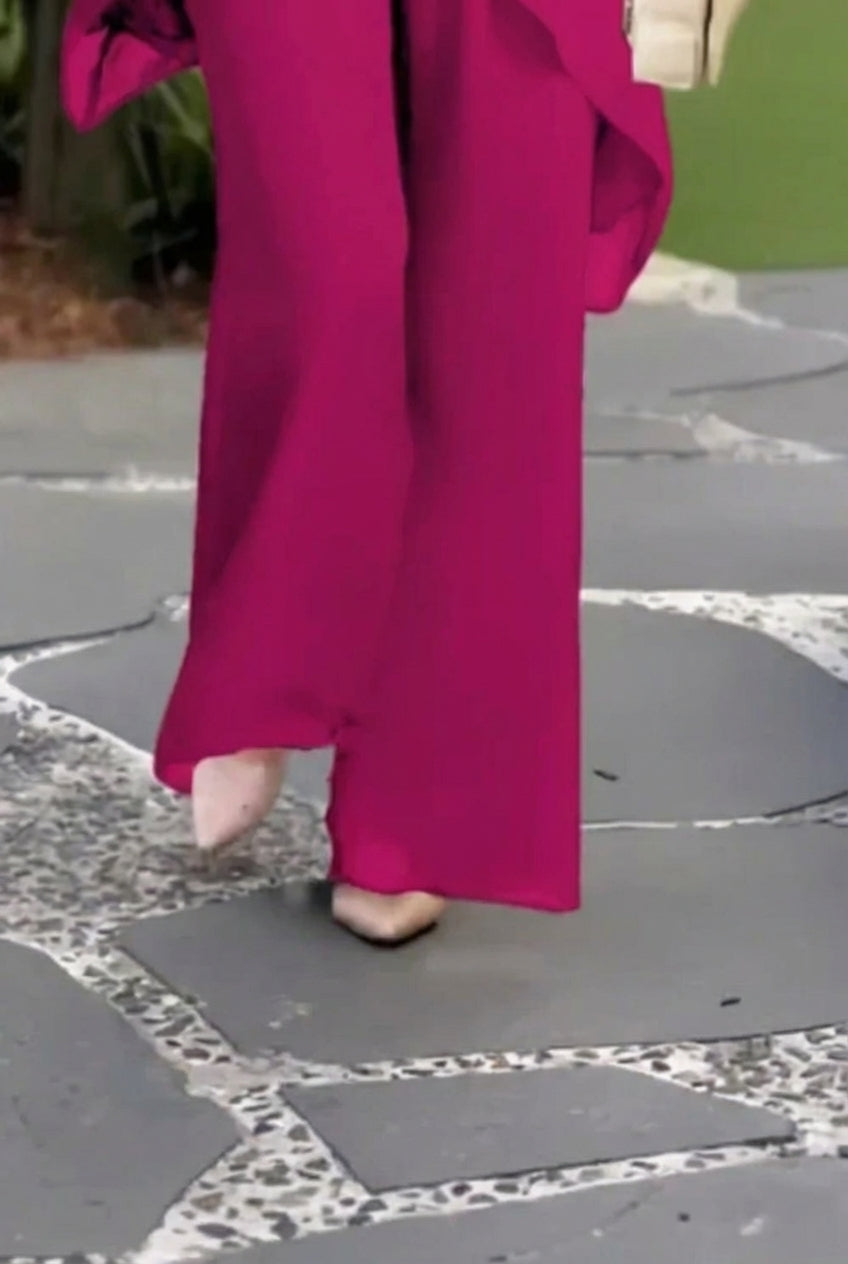 Aída | Conjunto de dos piezas para mujer: un top asimétrico con mucho encanto y unos pantalones de pierna ancha