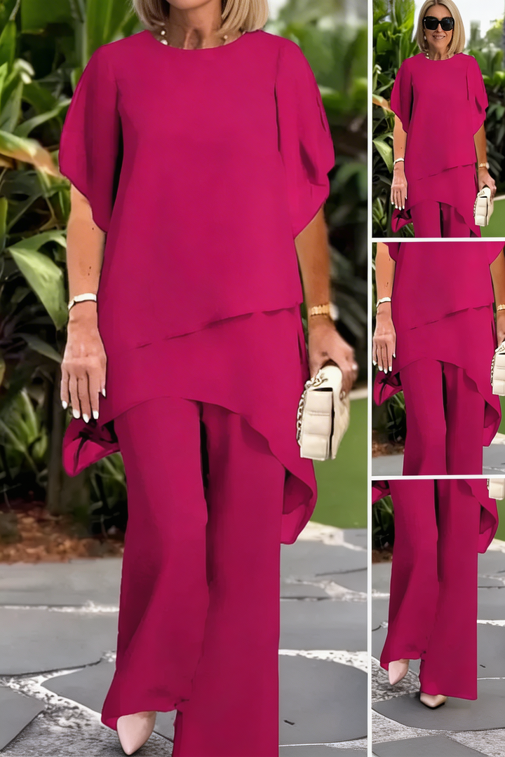 Aída | Conjunto de dos piezas para mujer: un top asimétrico con mucho encanto y unos pantalones de pierna ancha