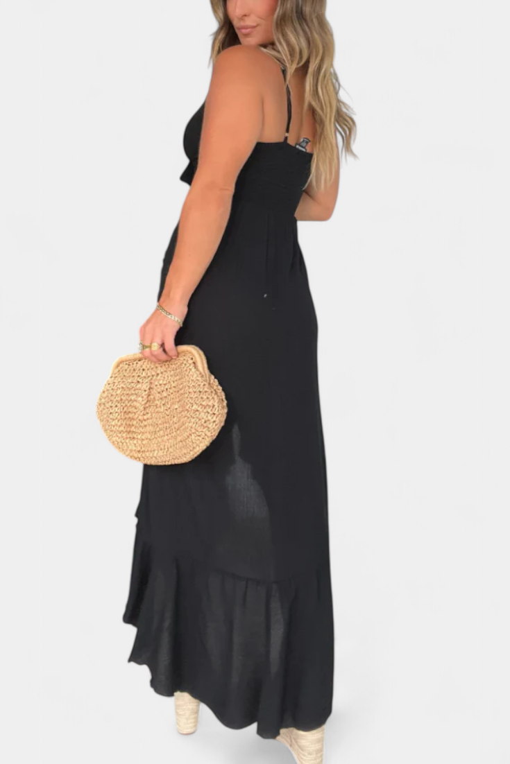 Kailani Vestido Maxi con Volantes y Nudo Frontal