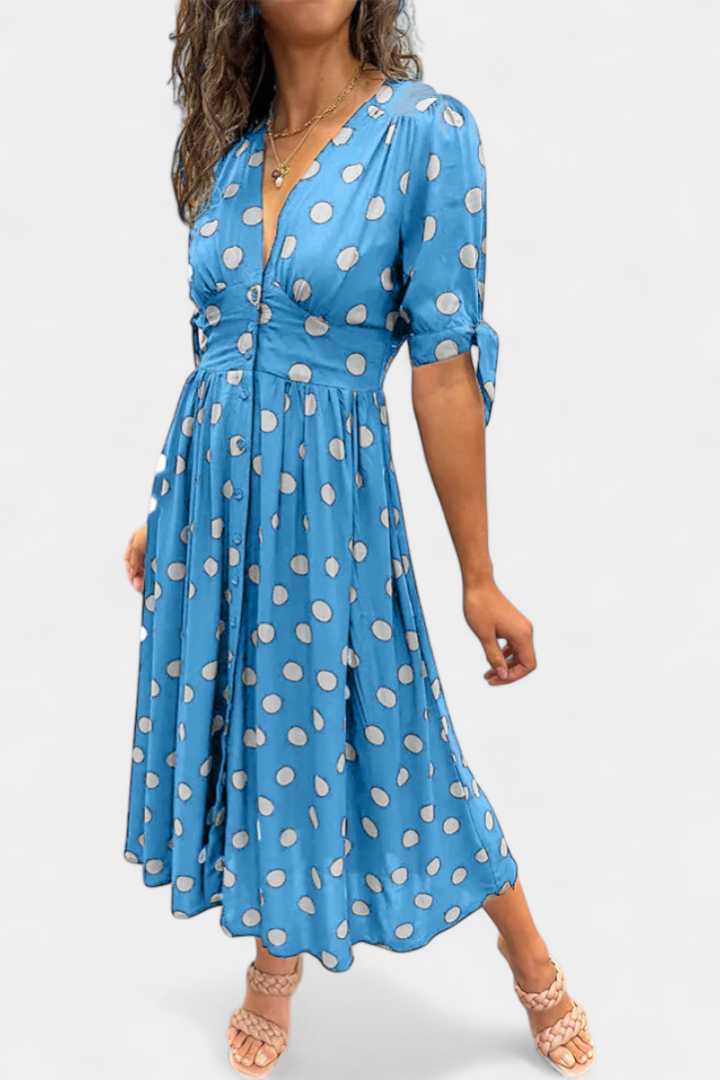 Lizzie Vestido Midi de Lunares con Escote en V Profundo