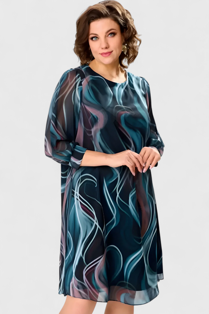 Almira Vestido de Gasa con Estampado Ocean Whirl y Corte Fluido