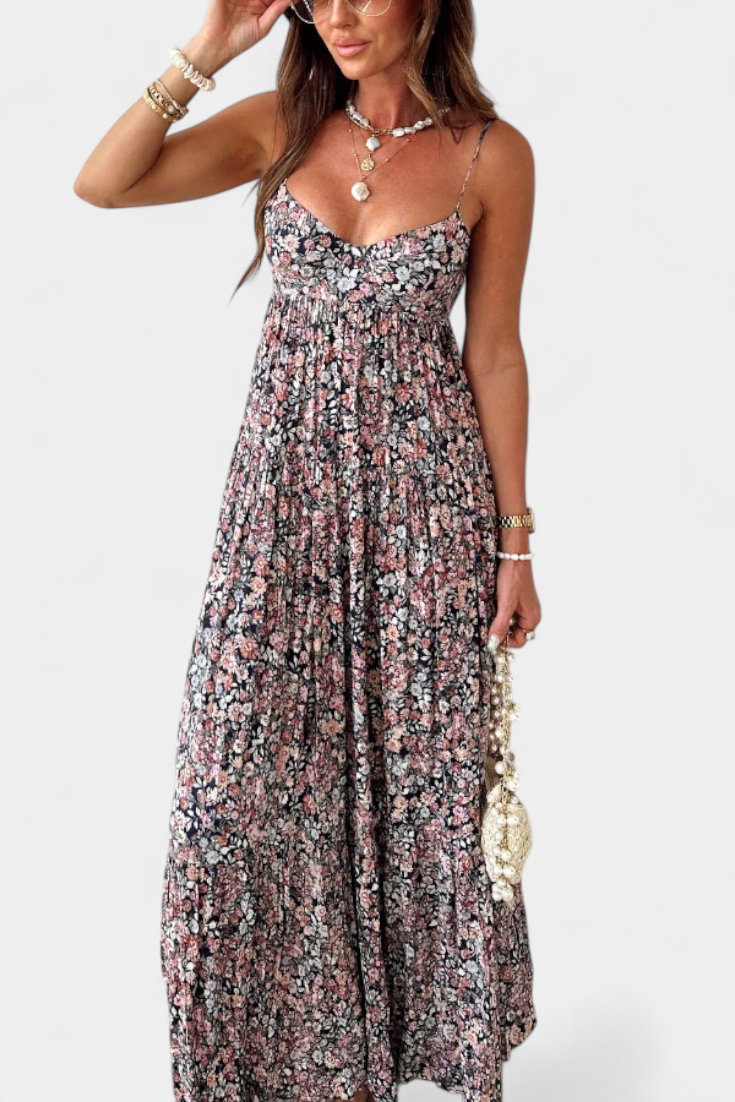 Reyna Vestido Maxi Floral con Espalda Abierta