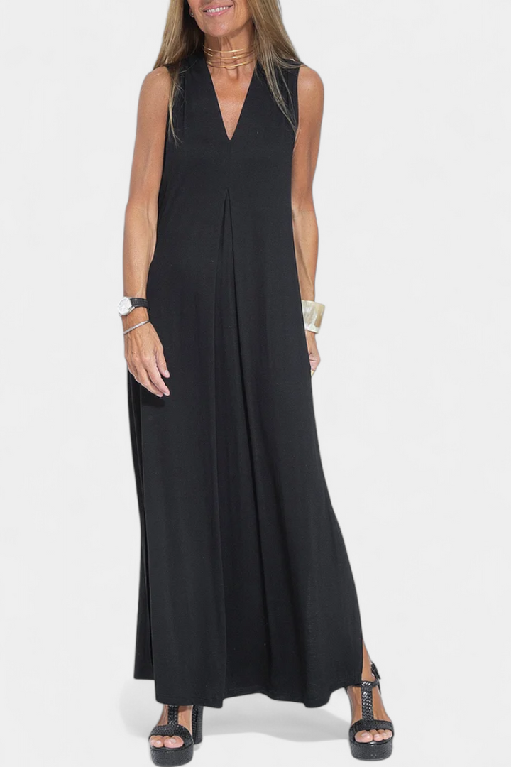 Felisa Vestido Maxi Sin Mangas en Color Liso y Silueta Elegante