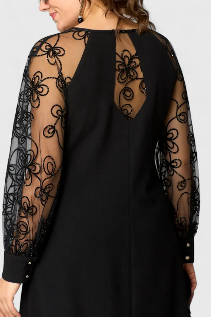 Bellezza Vestido de Encaje con Mangas Largas y Escote Redondo